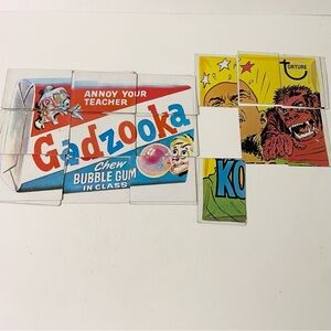 Vintage Wacky Packages Puzzle Checklist Cards Gadzooka and Kong Fu Incomplete